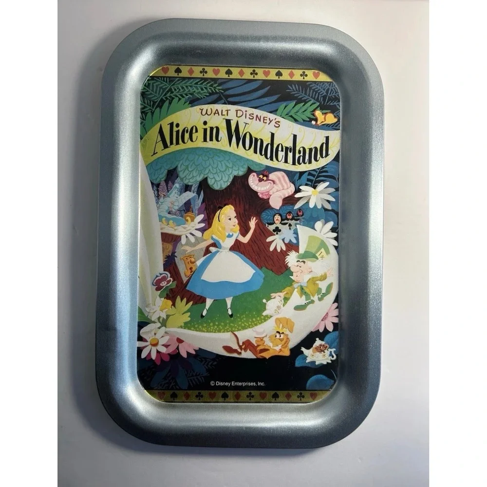 Disney Alice in Wonderland Metal Tray Classic Movie Poster Art Tin 11x7.5 Silver